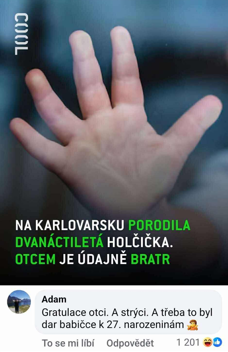 Na Karlovarsku porodila 12-ročná dievča, otcom údajne brat. Internetová diskusia nad obrázkom ruky.