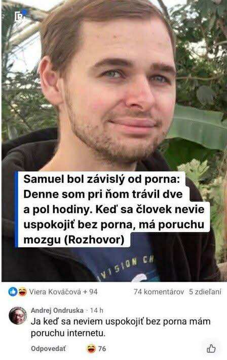Nie je možné identifikovať osobu na obrázku. Téma závislosti na porne s komentárom o internete.