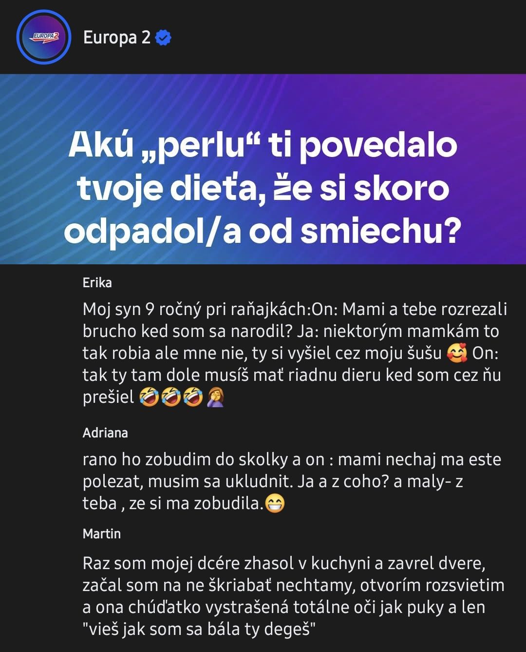 Detské hlášky rodičov rozosmiali do sĺz: Vtipné príbehy zdieľané na FB stránke Europa 2.