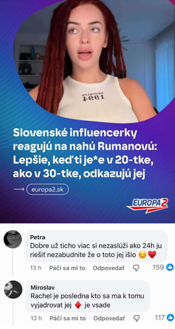 Slovenské influencerky diskutujú o kontroverznom príspevku na sociálnych sieťach. Reakcie plné emócií.