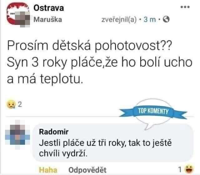 Žiadosť o radu na Facebooku: Matka hľadá pohotovosť pre syna s bolesťou ucha a teplotou, reakcia pobaví.