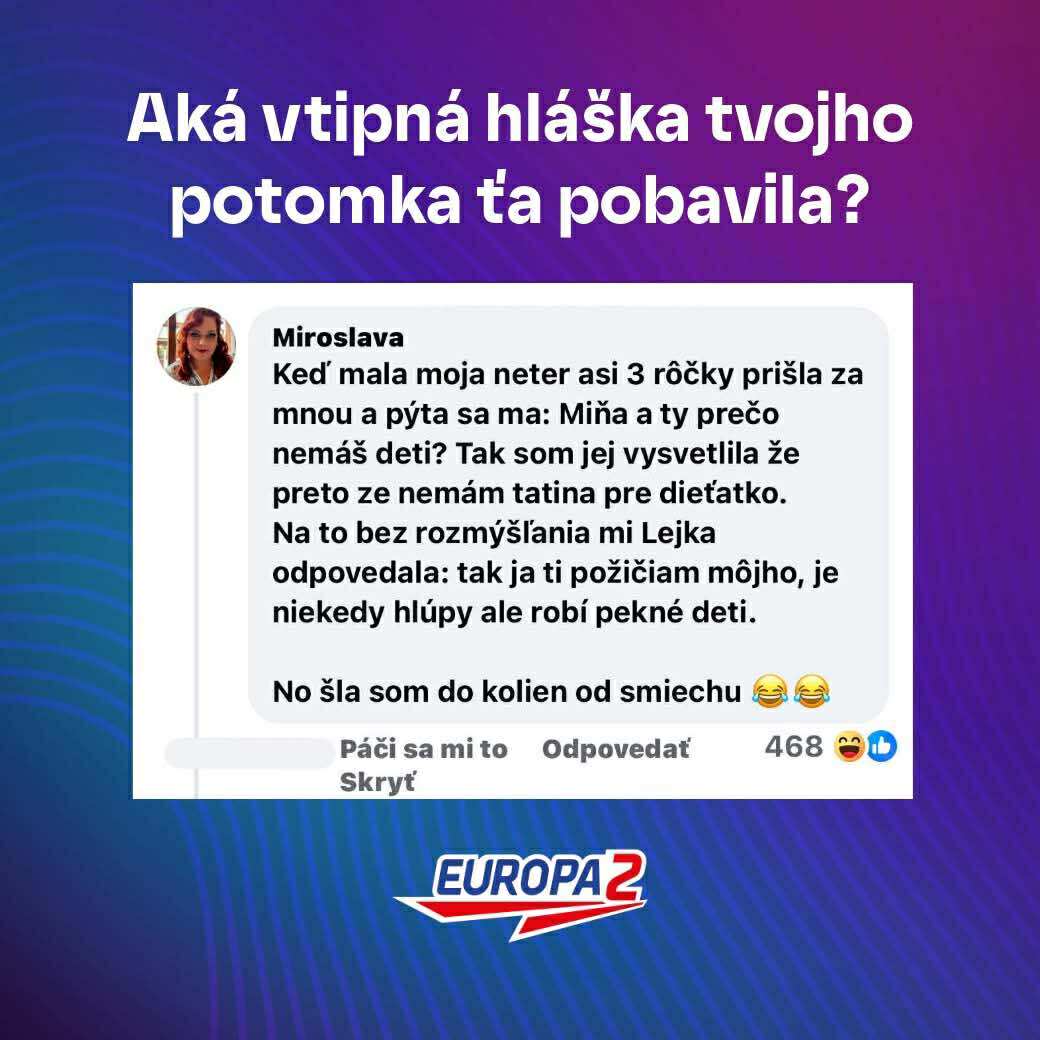Vtipná hláška dieťaťa o tom, ako požičiava tatina, rozosmiala dospelého. Post zverejnený na sociálnej sieti Europa 2.