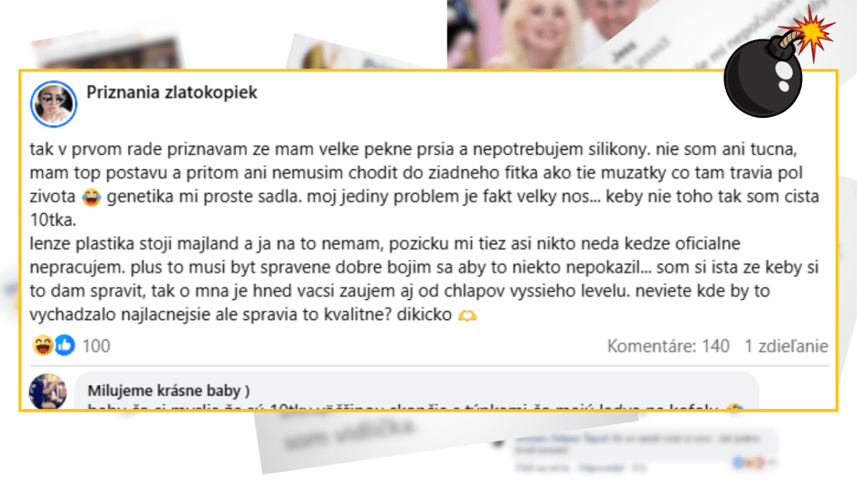 Text príspevku na sociálnej sieti o vzhľade a plastickej chirurgii.