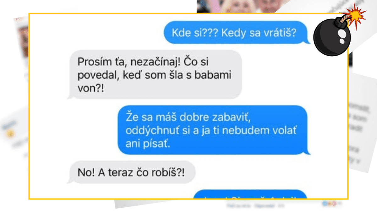 Textová konverzácia medzi partnermi o výstupe von s priateľmi a reakciou na to.