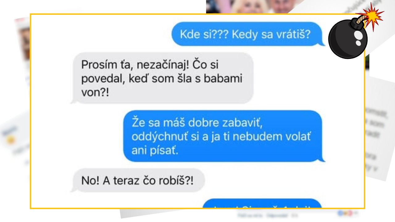 Textová konverzácia medzi partnermi o výstupe von s priateľmi a reakciou na to.