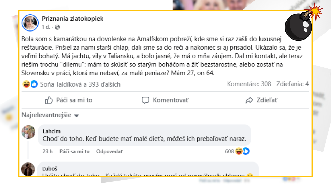 Priznanie na sociálnej sieti o dileme medzi bohatým partnerom a prácou na Slovensku.