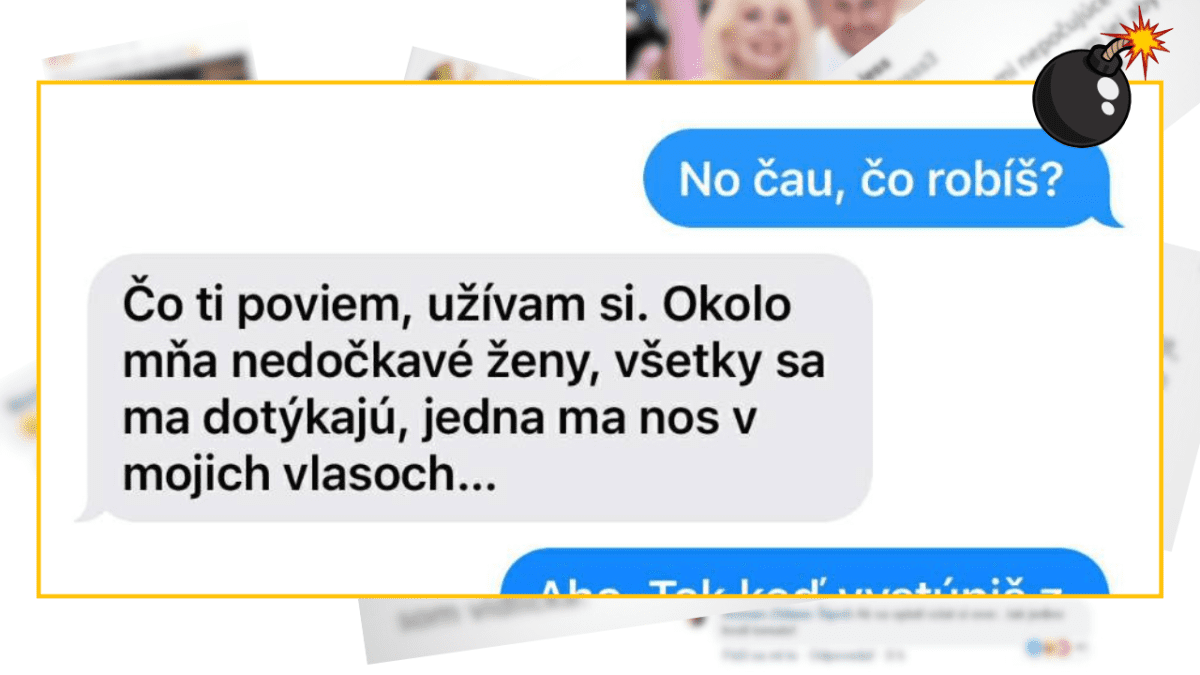 Textová bublina s vtipnou konverzáciou medzi dvoma osobami.