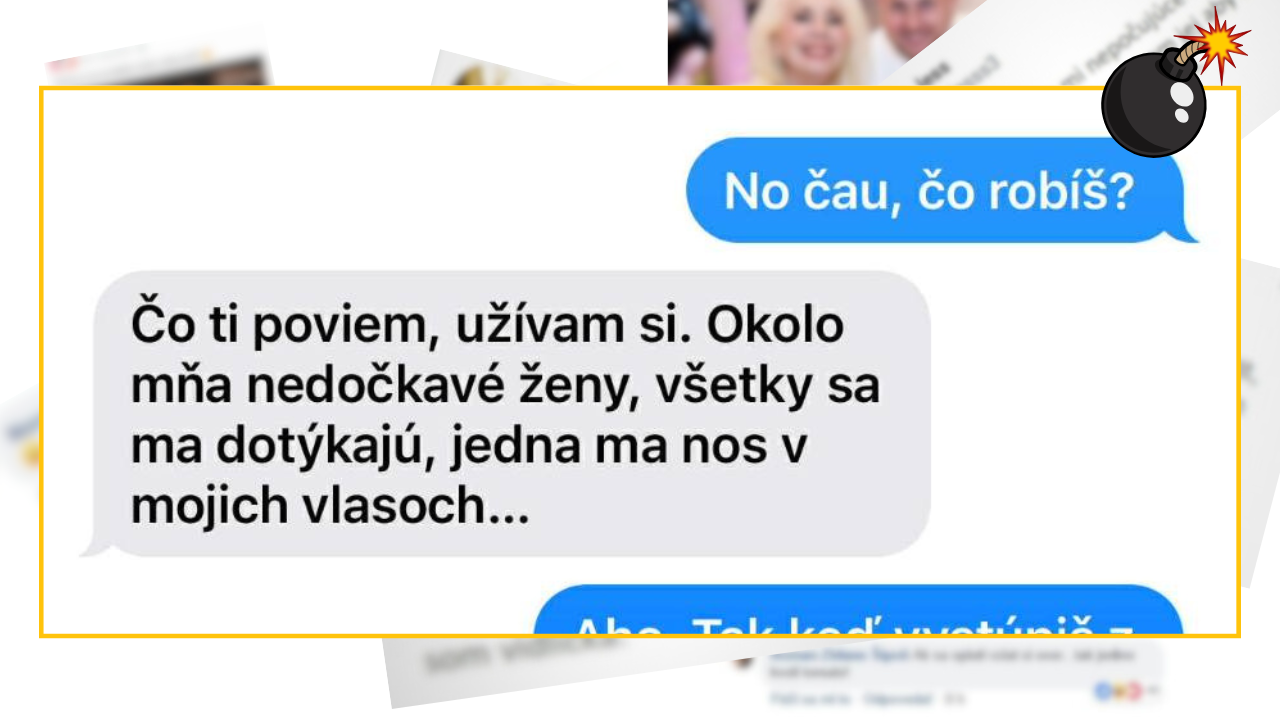 Textová bublina s vtipnou konverzáciou medzi dvoma osobami.