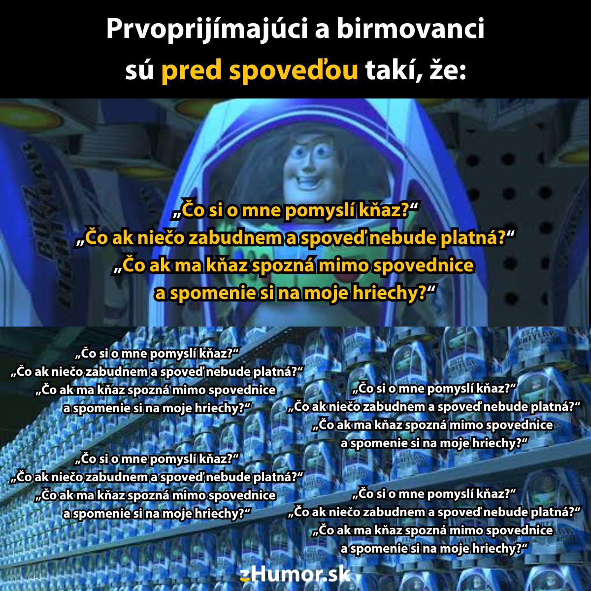 Deti pred spoveďou premýšľajú, čo si o nich bude myslieť kňaz a obávajú sa zabudnutia hriechov.