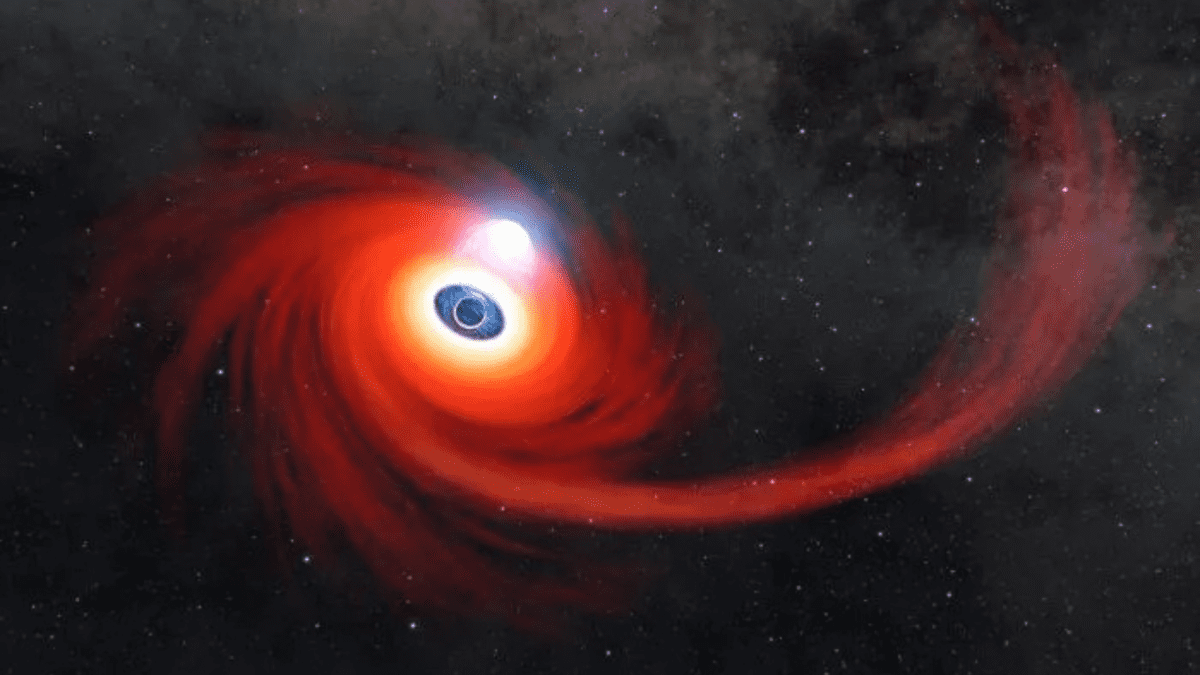 Vizualizácia čiernej diery s akrečnými diskami a okolím vo vesmíre, realistický pohľad na kozmický jav.