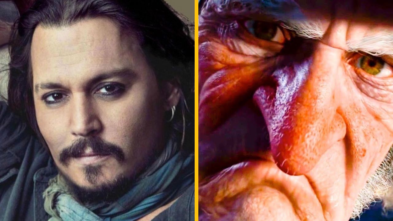 Osoba s dlhými vlasmi a šatkou vedľa detailu animovanej tváre so zamračeným výrazom.