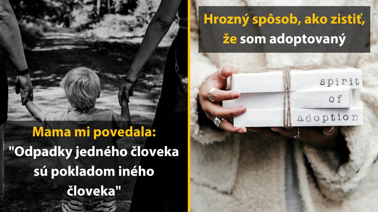 Dieťa držiace za ruku dospelých, vedľa kníh s nápisom spirit of adoption. Text o adopcii a hodnote.