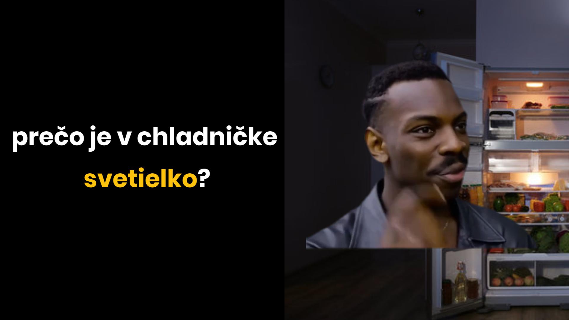 Muž premýšľa pred otvorenou chladničkou s otázkou: Prečo je v chladničke svetielko?