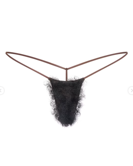 Ozdobné tangá s čiernym umelým dekorom, originálny módny doplnok v netradičnom dizajne.