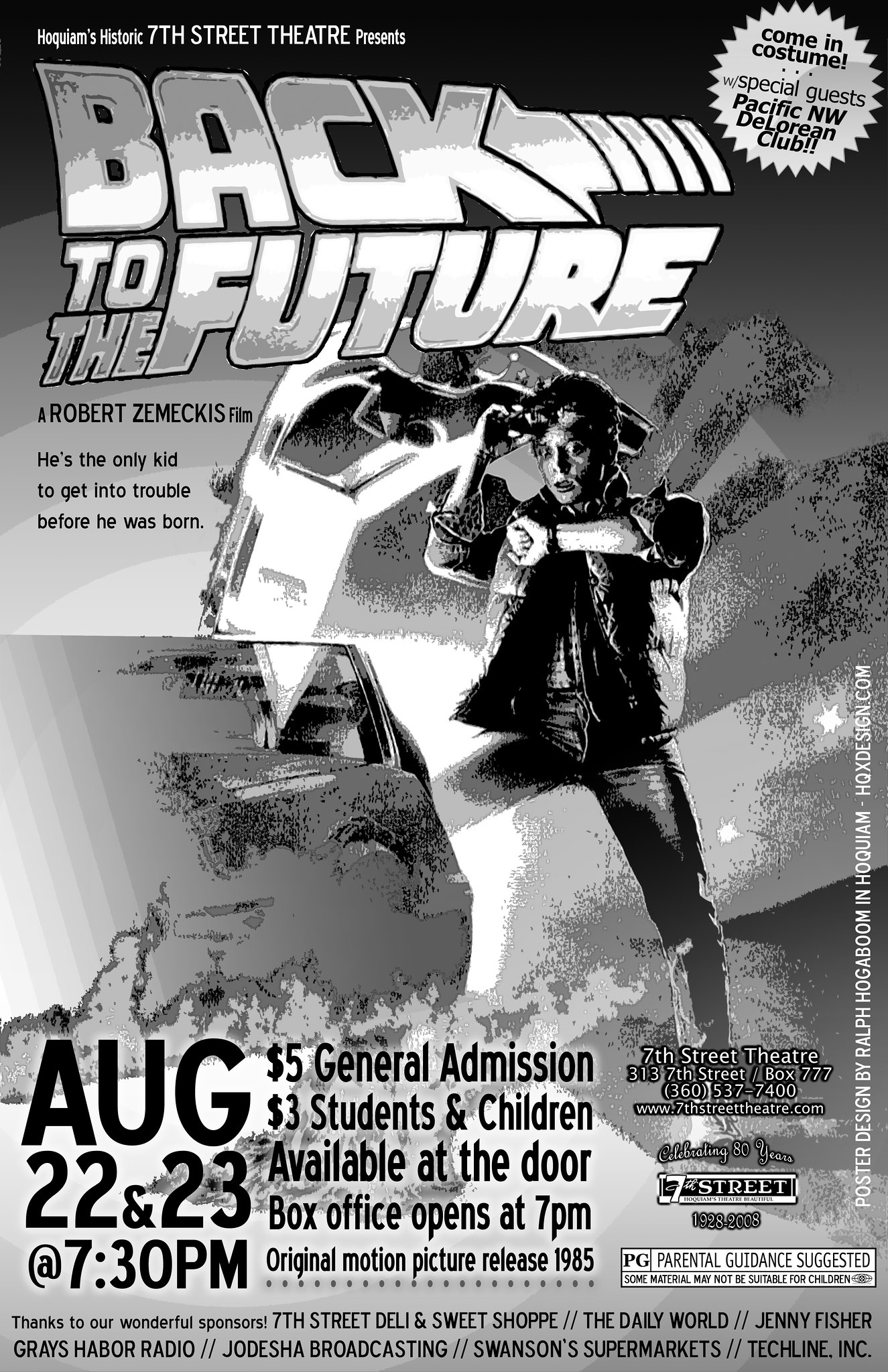 Plagát filmu Návrat do budúcnosti s termínmi premietania v 7th Street Theatre.