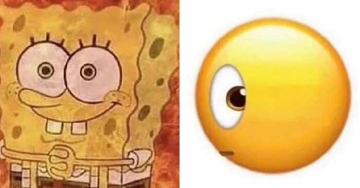 Postava v kreslenom filme vedľa žltej emotikony s bočným pohľadom, vyjadrujúcej podozrenie alebo neistotu.