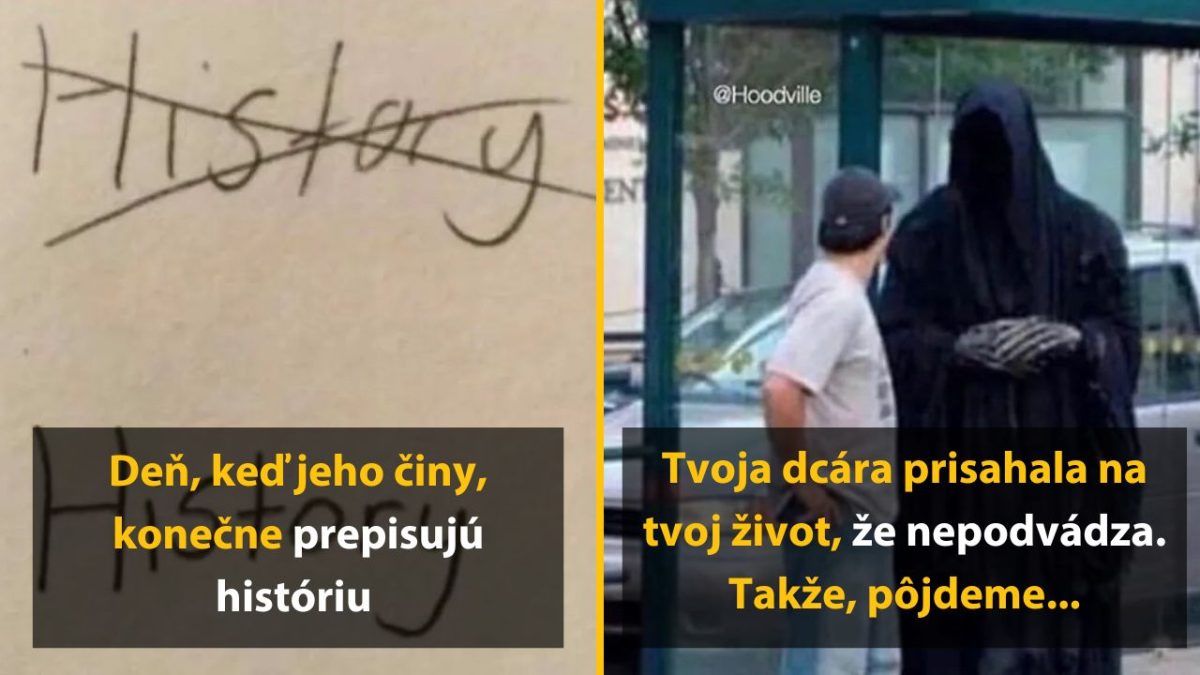 Muž v konverzácii s tmavou postavou; nápis: Deň, keď jeho činy konečne prepisujú históriu.