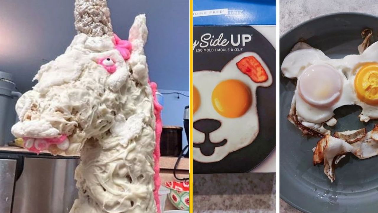 Domáci pokus o jednorožca z peny a smažené vajcia v tvare medvedíka. Kreatívne a zábavné kuchynské pokusy.