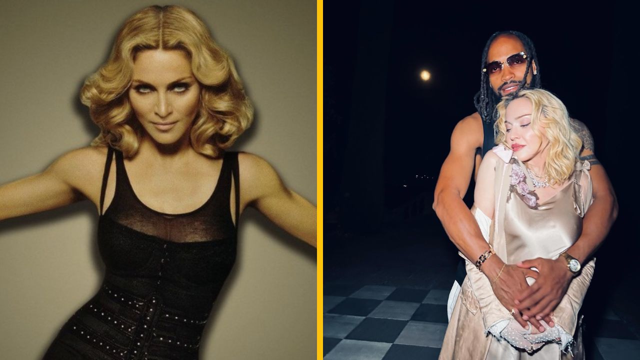 Neznáma žena vo večernej róbe pózuje, druhý obrázok ju zobrazuje s mužom vo večernej objímacej scéne vonku.