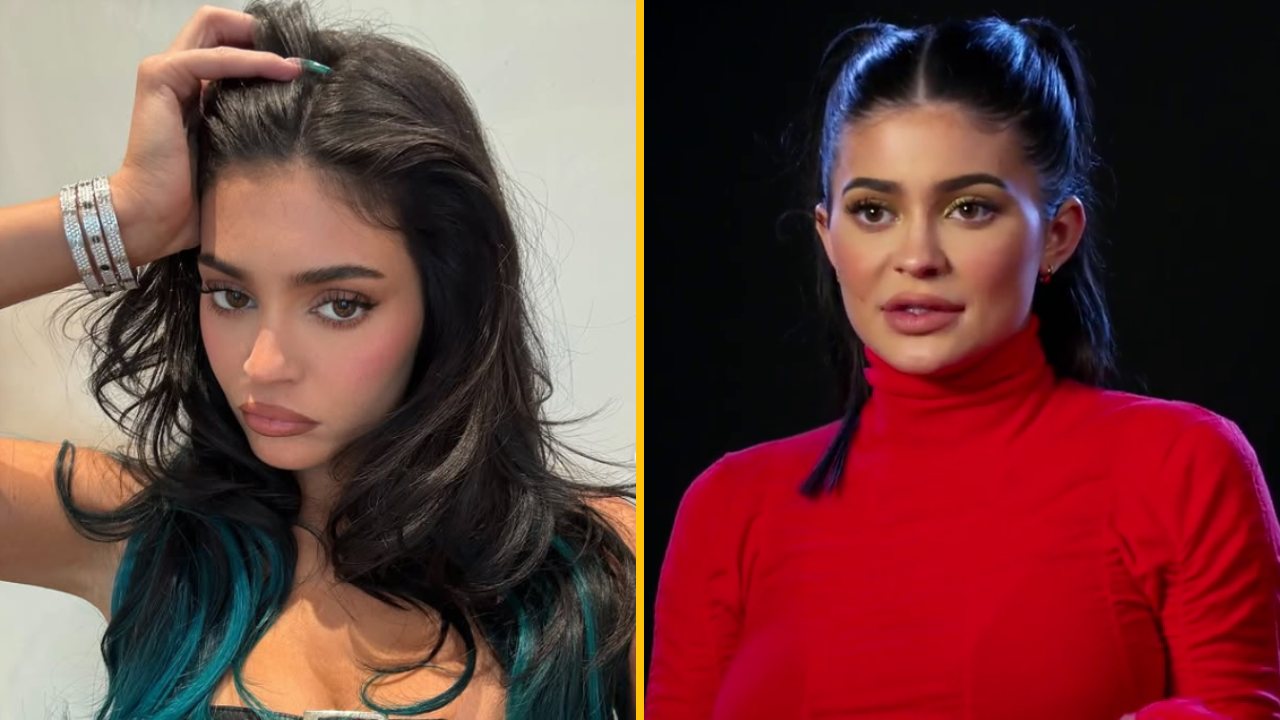 Osoba s dlhými tmavými vlasmi a výrazným makeupom na dvoch portrétoch, každá v inom oblečení.