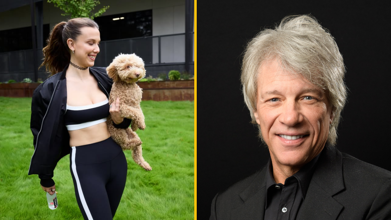 Mladá žena v športovom úbore drží malého psa na trávniku; vedľa je muž s blond vlasmi na čiernom pozadí.