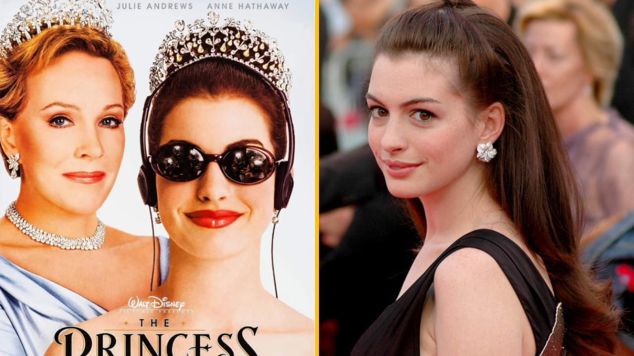 Neviem identifikovať osoby na obrázku, ale je to plagát s dvoma ženami v korunkách a portrét ďalšej ženy na červenom koberci.