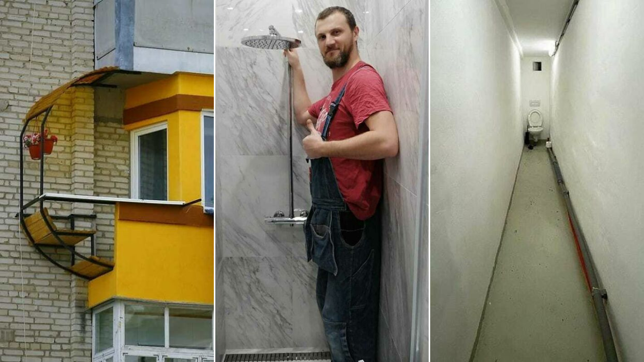 Netypická architektúra: úzky balkón, malá sprcha a dlhá chodba vedúca k toalete. Kreatívne riešenia priestoru.
