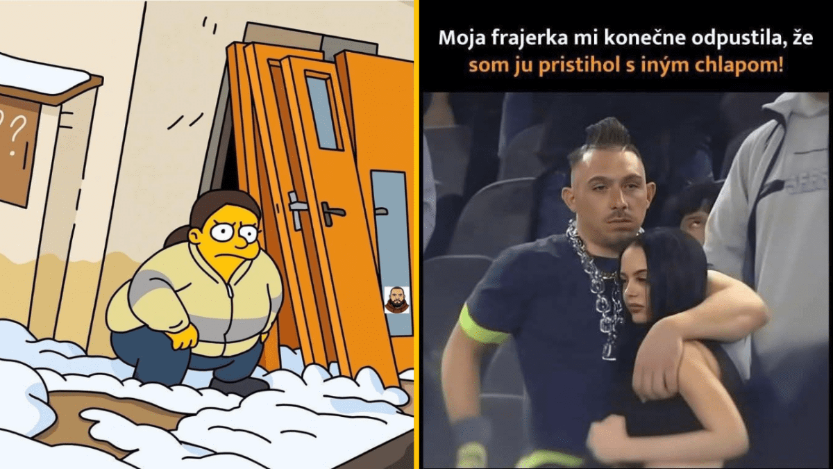 Kreslená postavička podozrievavo ukrytá v snehom predstavuje podvádzanie, druhý obrázok komentuje odpustenie frajerky.