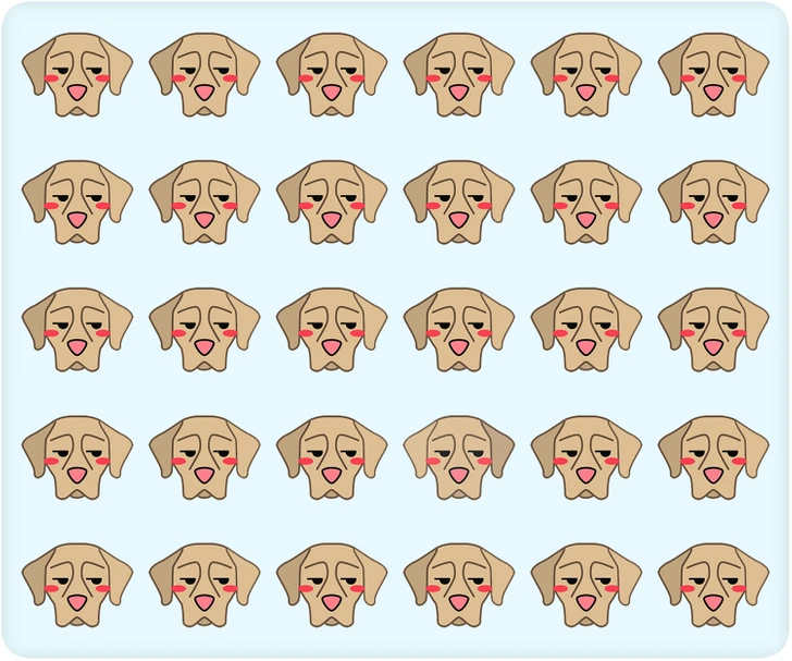 Viacnásobné opakovanie smutnej psíkovej emotikony na modrom pozadí.