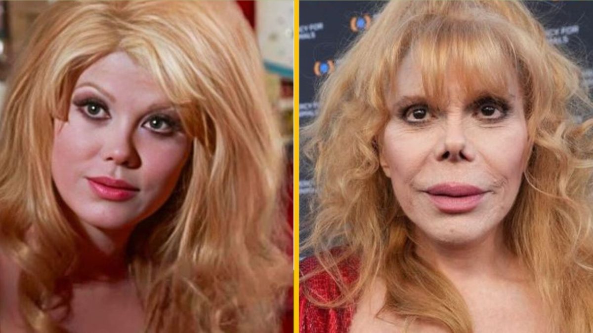 Dve ženy s dlhými blond vlasmi, porovnanie ich vzhľadu v rôznych obdobiach života.