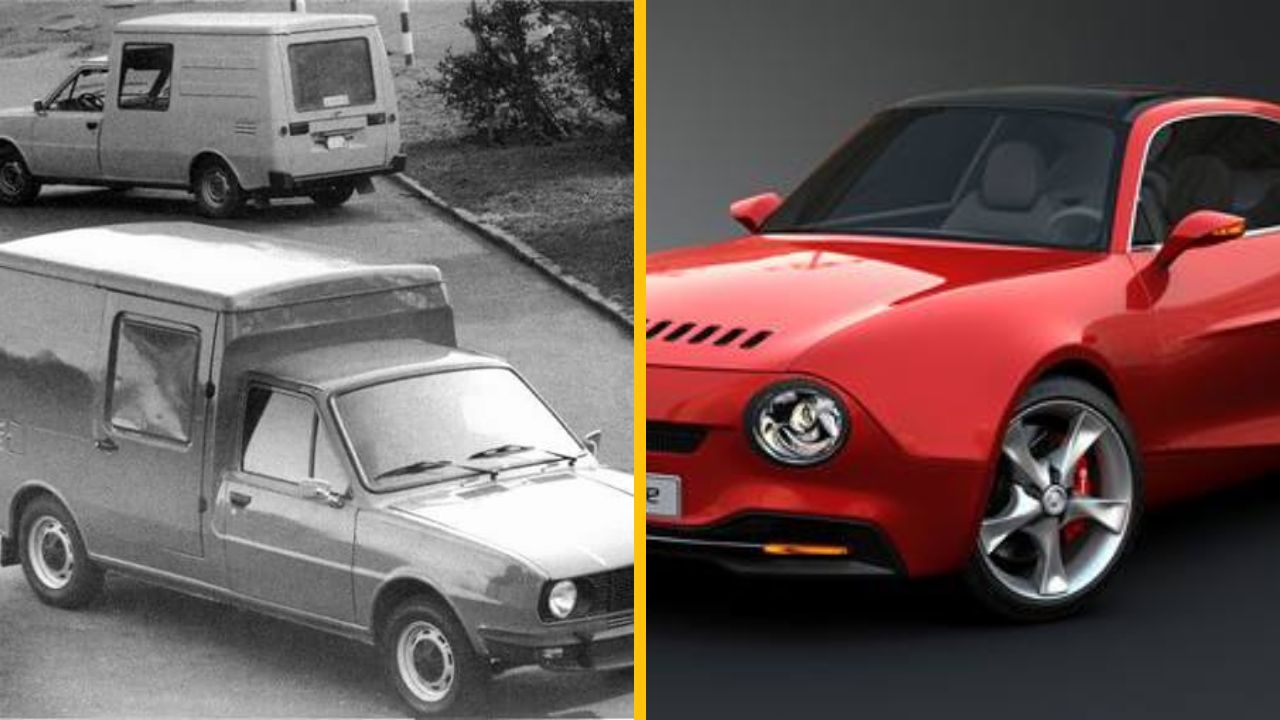 História a modernizácia áut: Porovnajte retro dodávku a moderné športové auto.