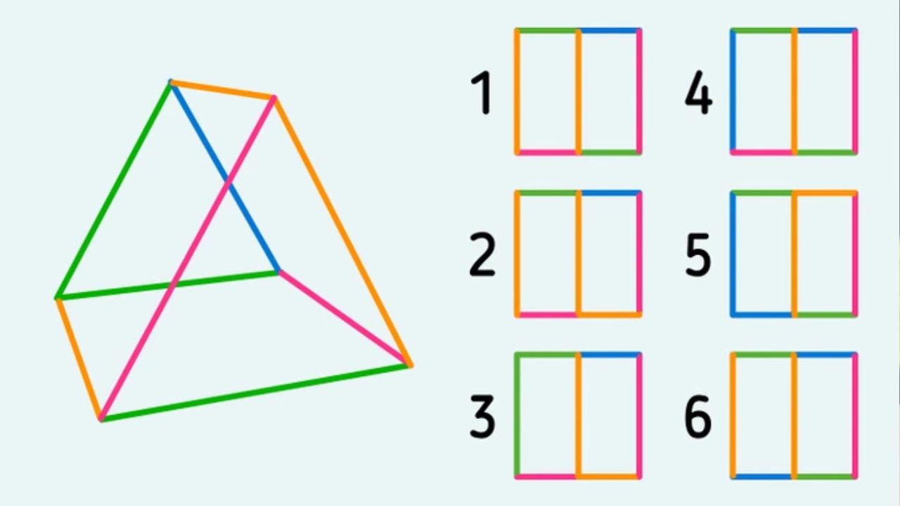 Geometrický hlavolam: nájdite, ktorá rozložená kocka zodpovedá navrhnutému trojrozmernému modelu.