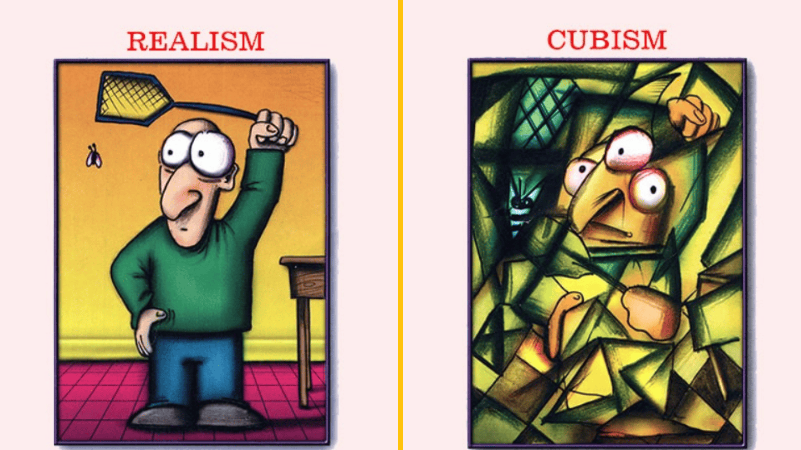 Taliansky umelec ukazuje rozdiely medzi maliarskymi štýlmi na mužovi s mucholapkou