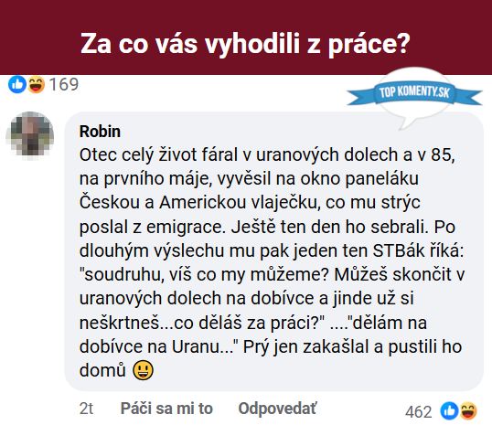 Odpoveď na otázku Za čo vás vyhodili z práce? s príbehom o Československu a emigračnej vlajke.
