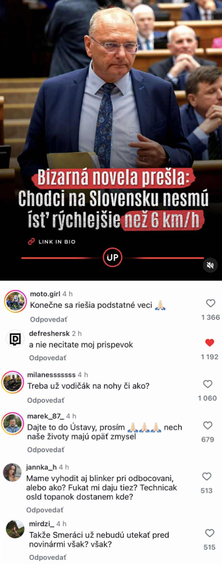 Nový slovenský zákon obmedzuje rýchlosť chodcov na maximálne 6 km/h v reakcii na bizarnú novelu.