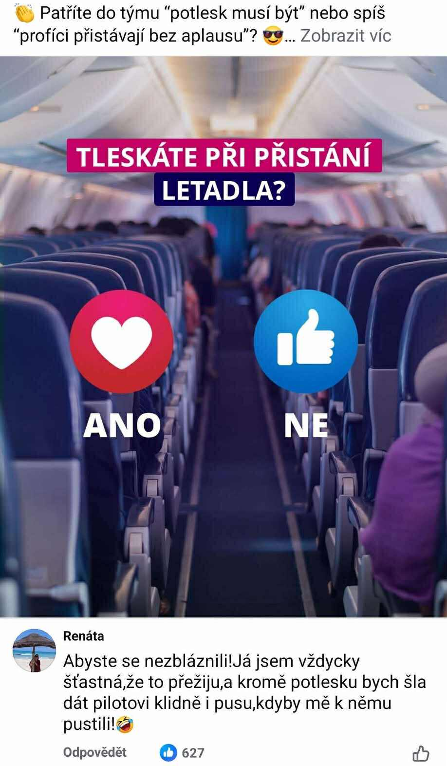 Cestujúci v lietadle diskutujú o tlieskaní po pristátí. Otázka: Tlieskate pri pristátí lietadla?