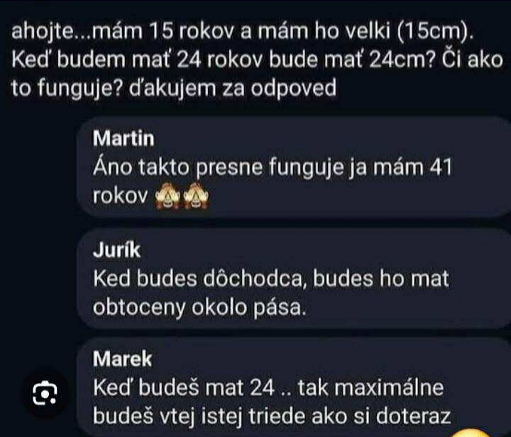 Konverzácia v správach o veku a humorné odpovede na otázku o fyzickom raste.