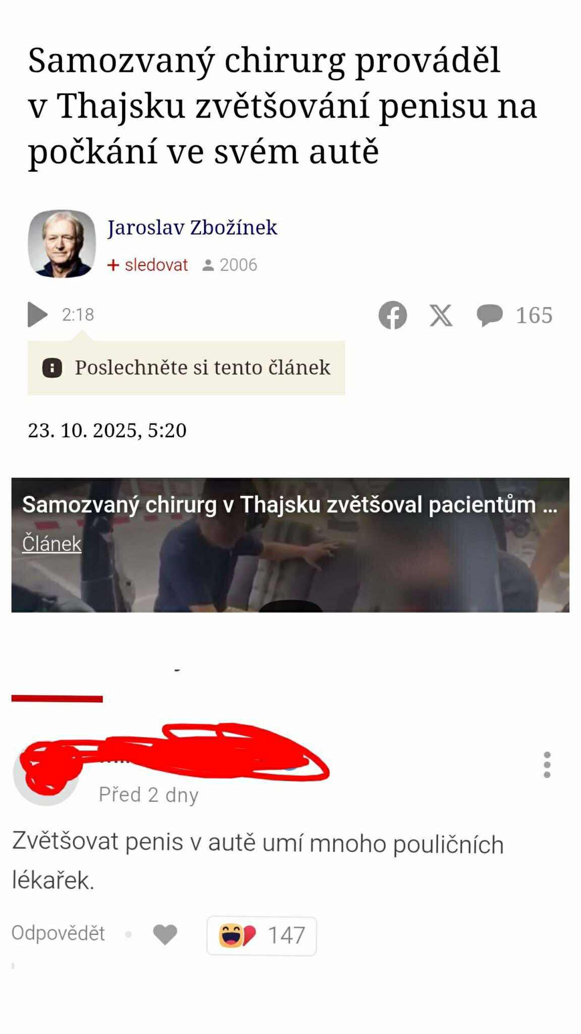 Samozvaný chirurg v Thajsku provádí zvětšovanie penisu v aute, článok od Jaroslava Zbožínka.