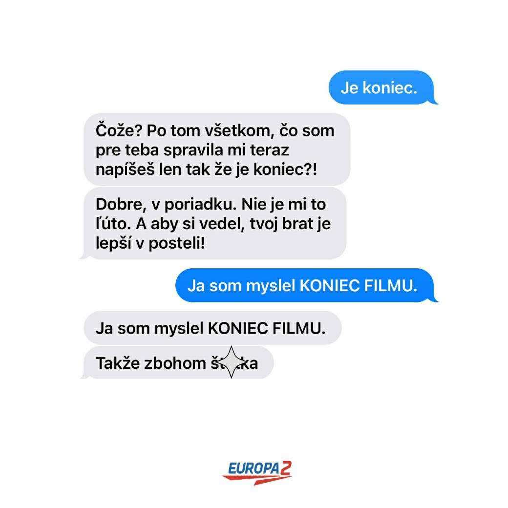SMS konverzácia o nedorozumení, kde jedna správa: Je koniec. vyvolá nečakanú reakciu.