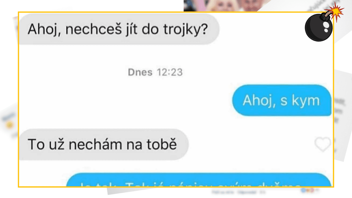 Konverzácia v chate: otázka na trojku a vtipná reakcia.