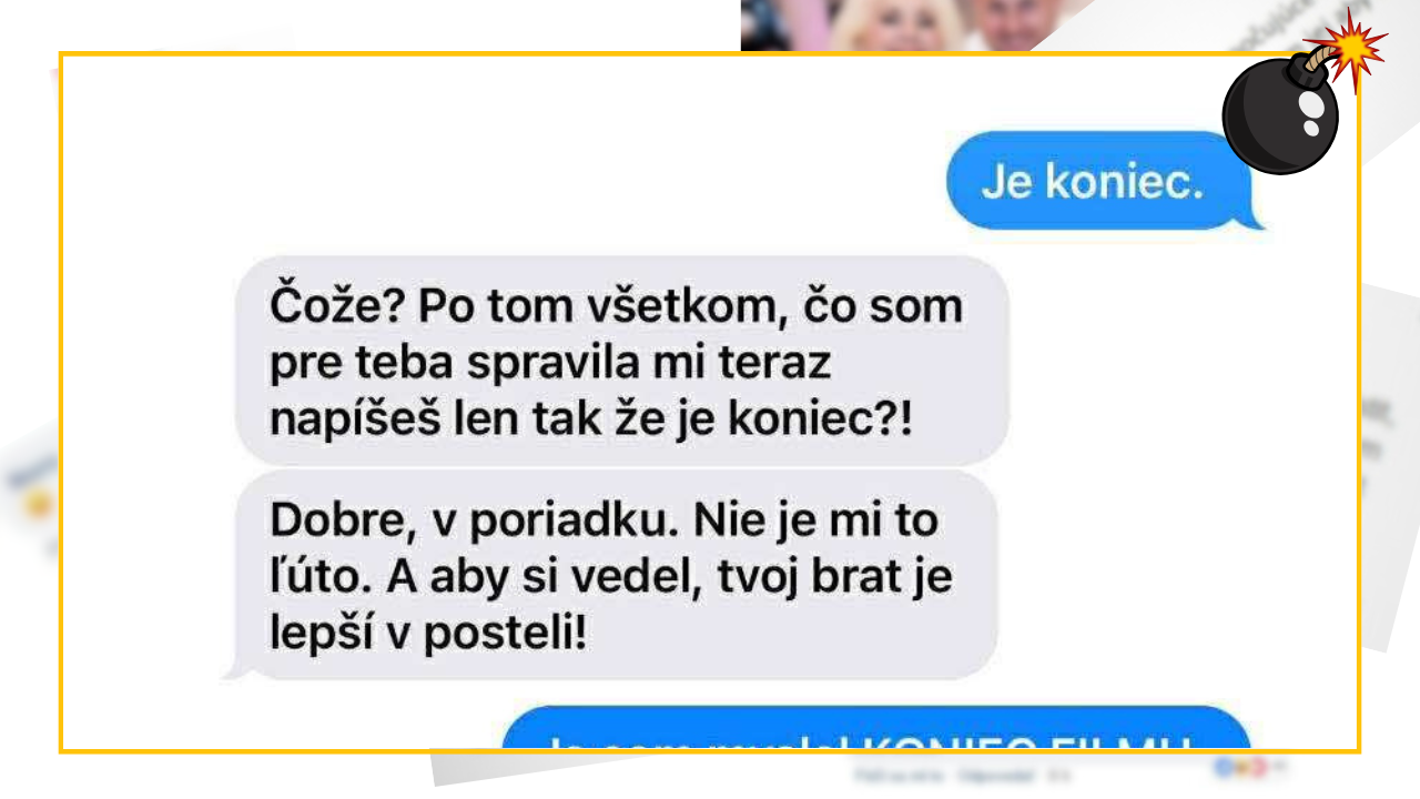 Textová konverzácia o ukončení vzťahu s pridanou sarkastickou poznámkou.