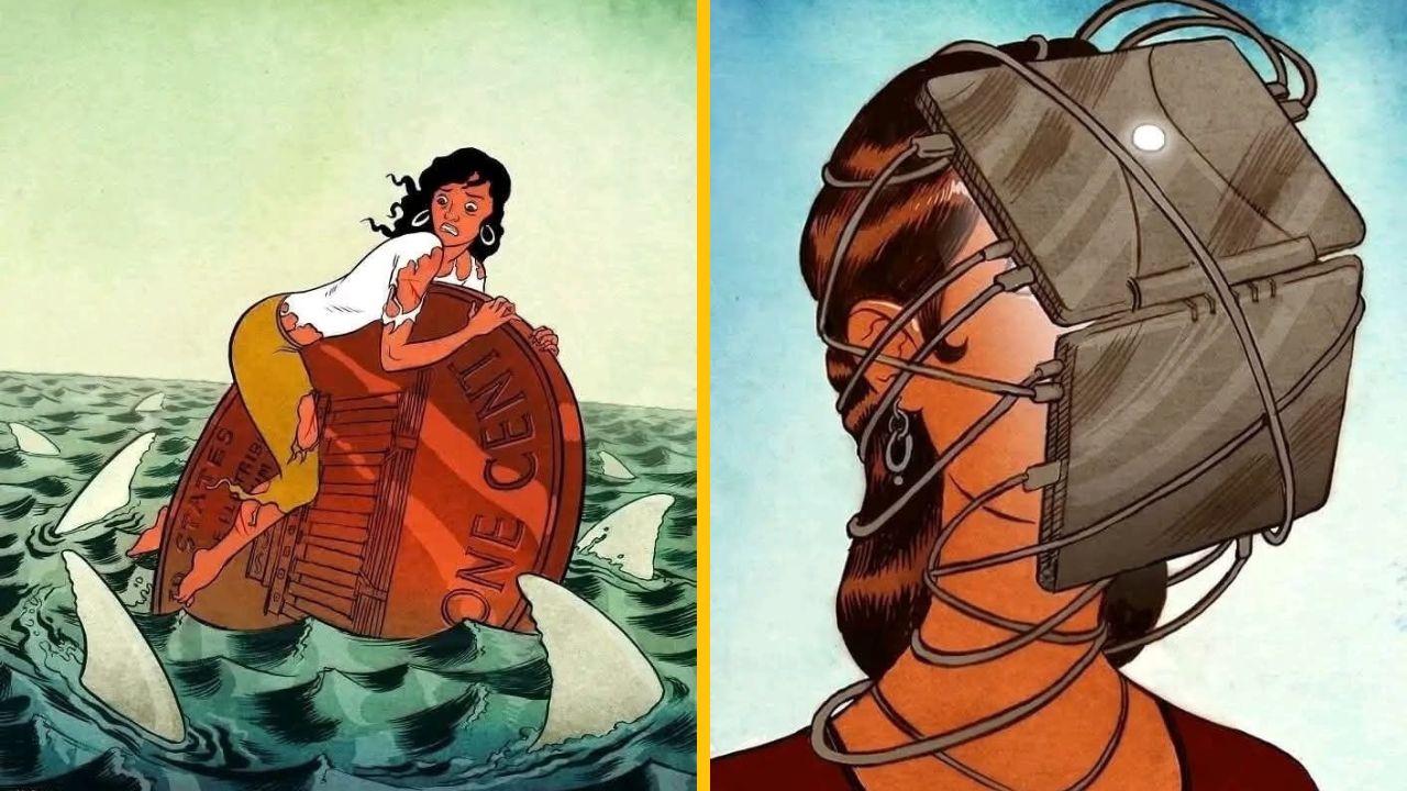 10 trefných ilustrácií, ktoré ukazujú odvrátenú tvár modernej spoločnosti