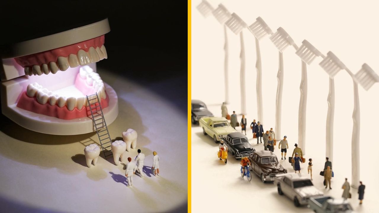 10 fotiek kreatívneho umenia vytvoreného pomocou zubov alebo zubnej kefky