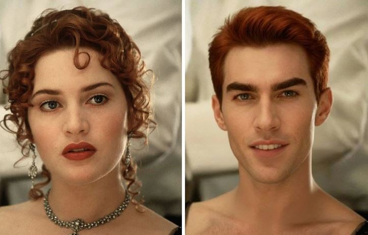 Osoba s kučeravými vlasmi a elegantným šperkom vedľa osoby s ryšavými vlasmi, obaja na svetlom pozadí.