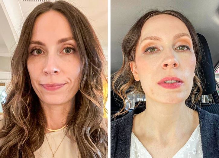 Dve ženy s hnedými vlasmi, jedna je v interiéri, druhá v aute, obe s miernym úsmevom.