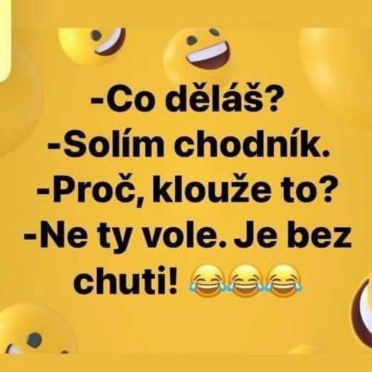 Vtipný rozhovor o soli na chodníku. Smiley tváre na žltom pozadí.