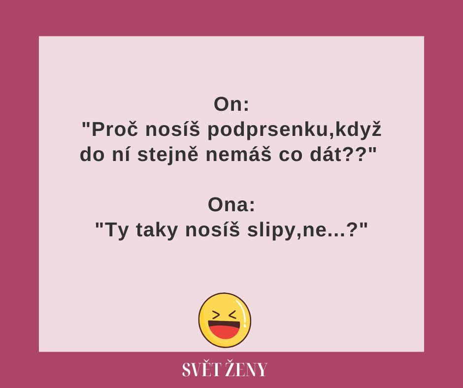 Vtipná konverzácia o spodnej bielizni medzi mužom a ženou s úsmevom. Svět ženy humor.