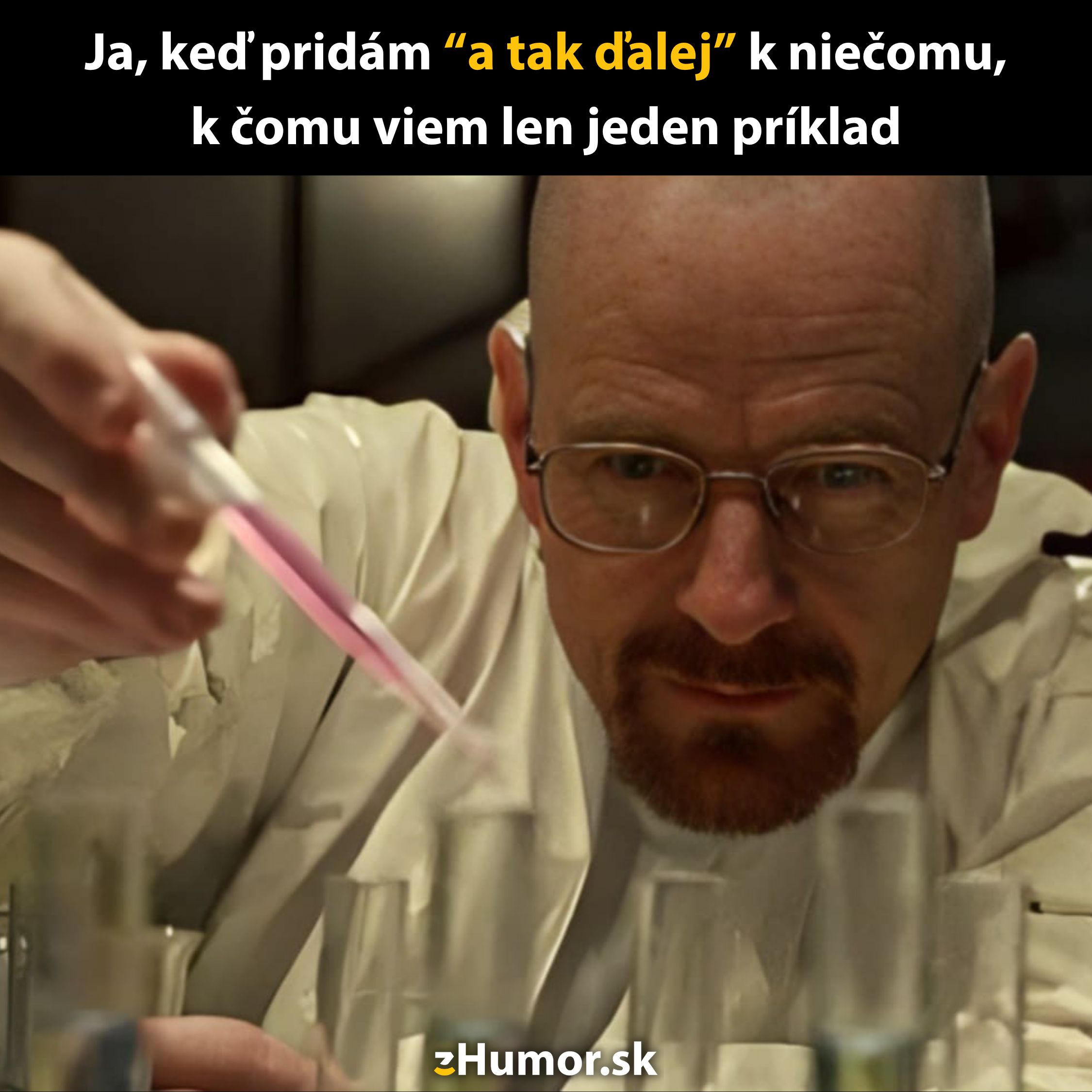 Vedec s kvapkadlom počas chemického experimentu, nadpisom o pridávaní a tak ďalej.