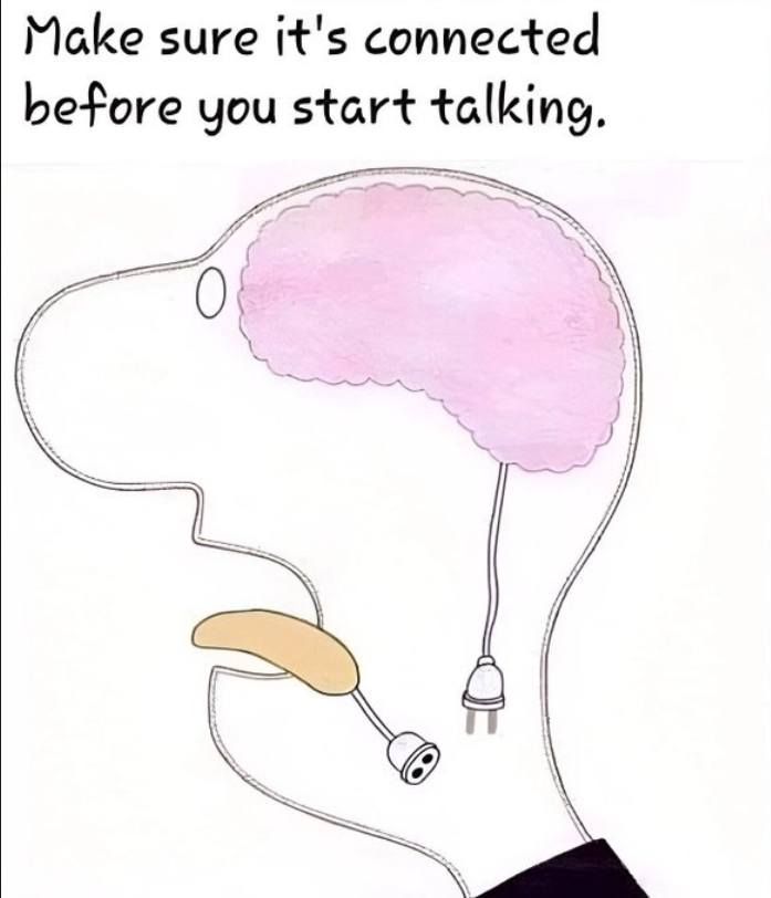 Ilustrácia s mozgom a elektrickou zástrčkou, pripomienka na zapojenie logiky pred rozprávaním.