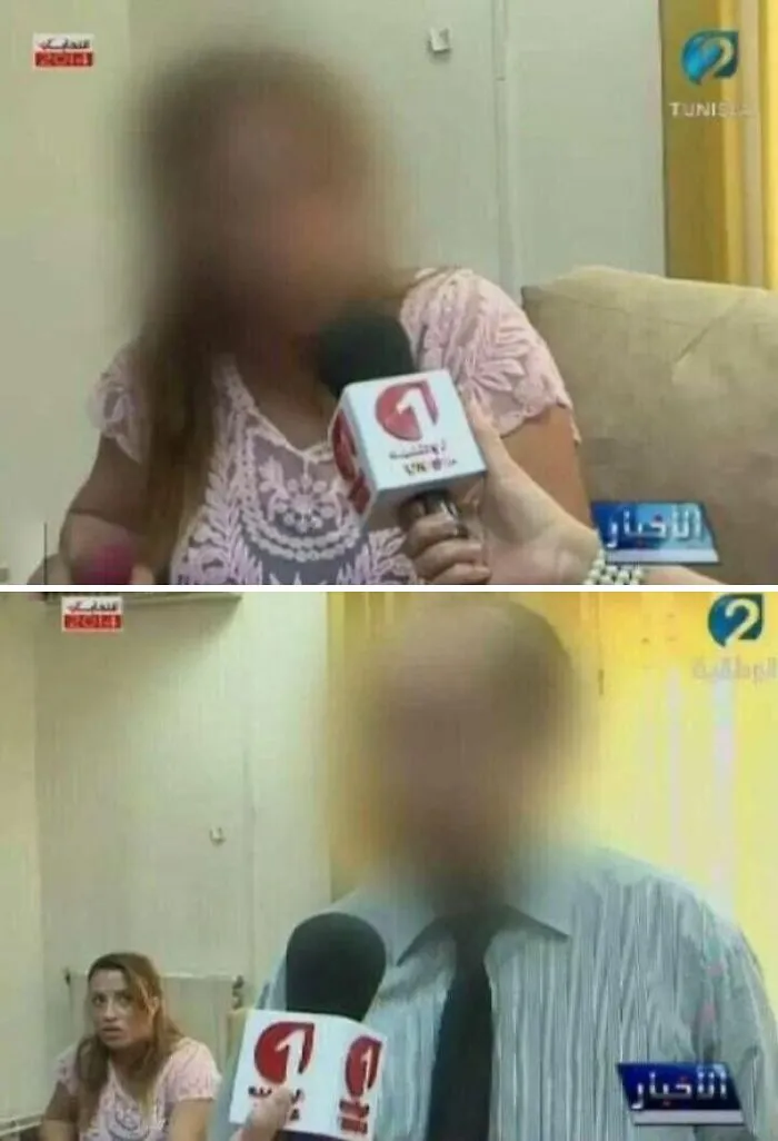 Obrázok rozhovoru v televíznom štúdiu, dve rozmazané postavy držia mikrofóny.